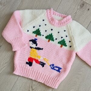 Handknit Winter Skating Knit Sweater 12-24 Months